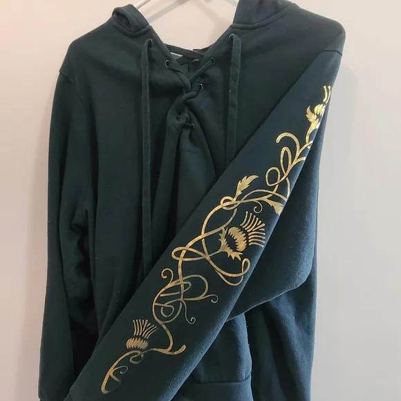 Plus Lace-Up Black Hoodie with Gold Sleeve Detail - Women - Picture 3 of 9